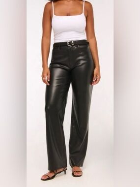 Abercrombie and Fitch 90s Straight Ultra High Rise Black Leather Pants size 31